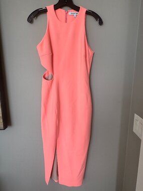 Elizabeth and James Neon Coral Cut-Out Midi Dress Size 2